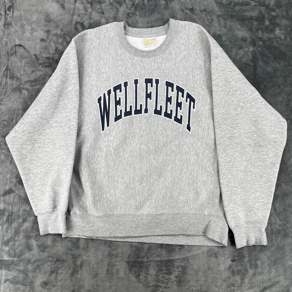 Vintage 90s WELLFLEET Crewneck Sweatshirt Men's Large Heather Gray Reverse Weave